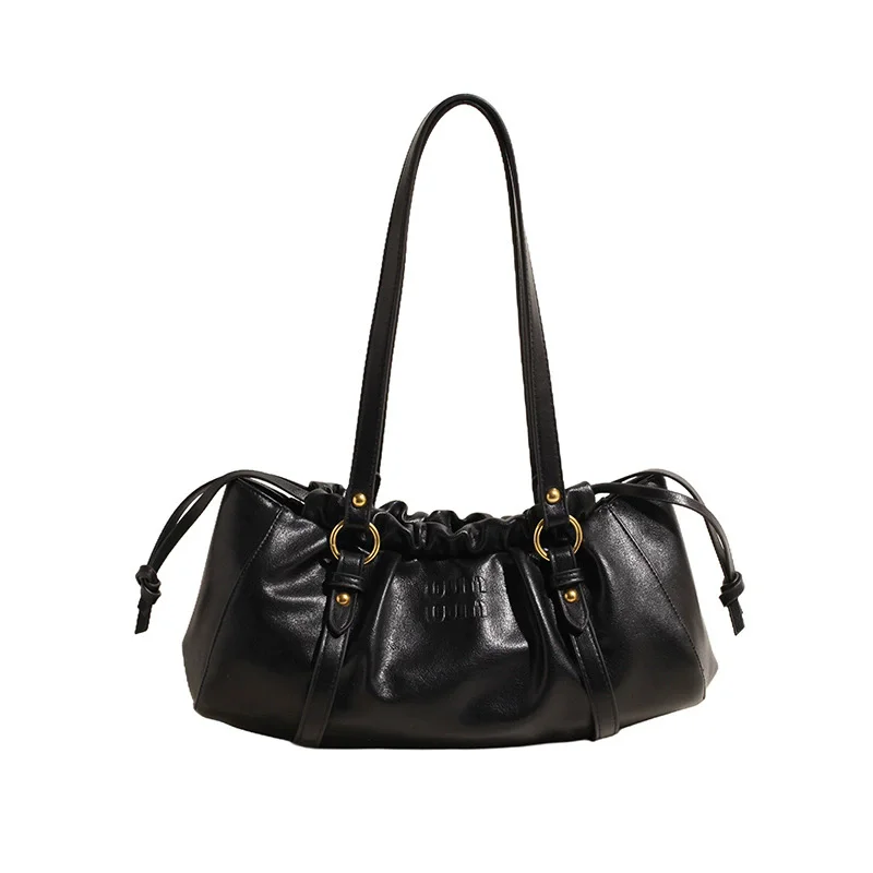 ريترو خمر حمل حقيبة المرأة سعة كبيرة بولي Leather الجلود بوسطن Ruched حقيبة مشبك إغلاق حقيبة هوبو بلون للسفر في الهواء الطلق #5