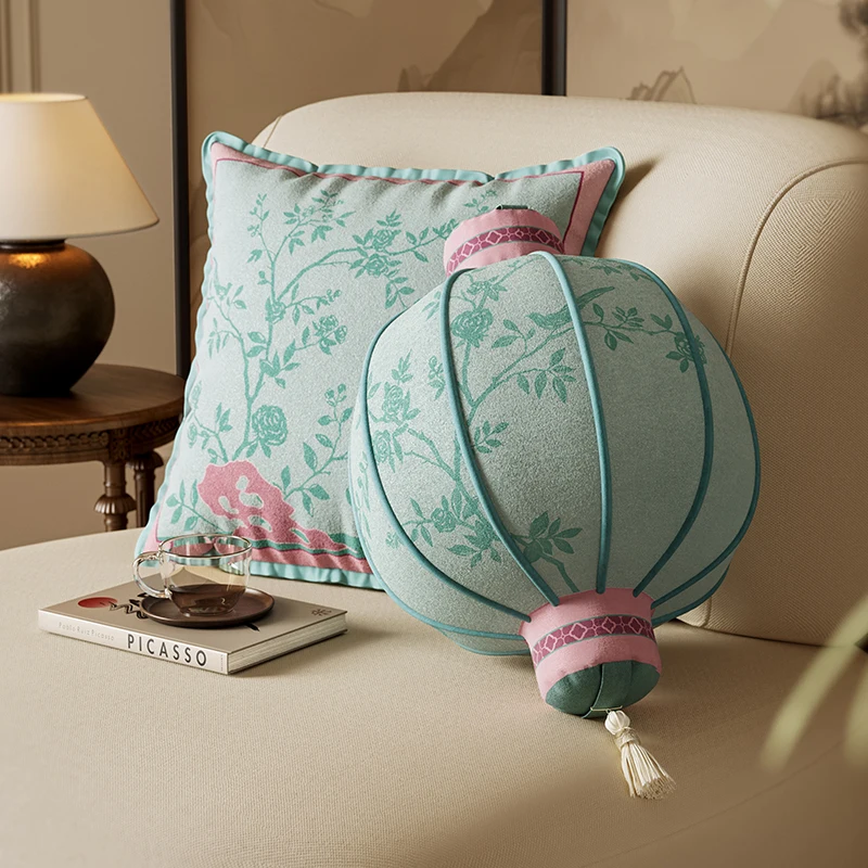 Chinesische Rosa Grün Kissen Retro Vogel Kissen Fall Luxus Samt Laterne Dekorative Kissen Abdeckung Für Sofa Stuhl Hause Dekorieren