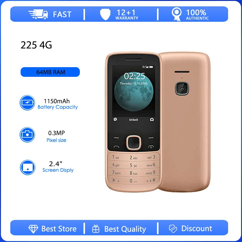 Teléfono Móvil Original Reacondicionado 225 4G 2020, Doble SIM, Desbloqueado, Bluetooth, Teclado Ruso, Árabe, Hebreo, Hecho en Finlandia