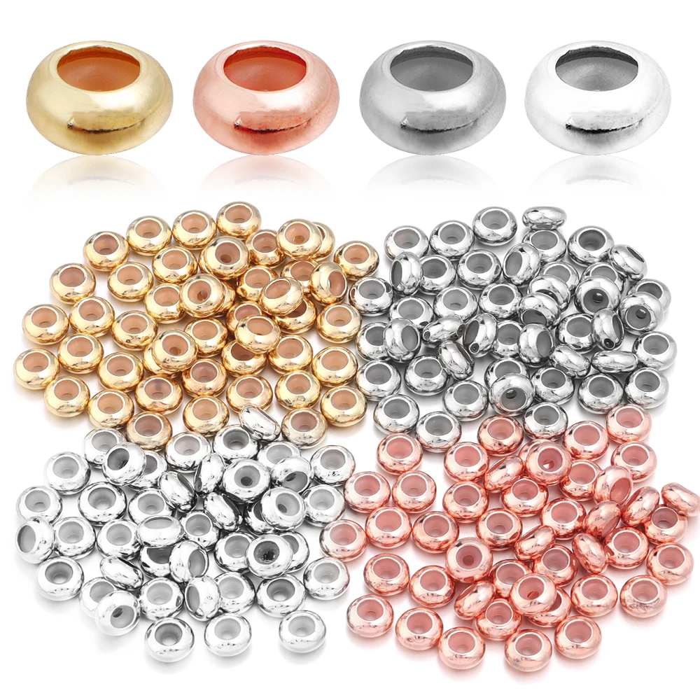 20pcs/lot Copper Beads 4/5/6/7/8/10mm Stopper Spacer Beads with Silicone Rubber Fit Slider Bracelet DIY Jewelry Making Findings