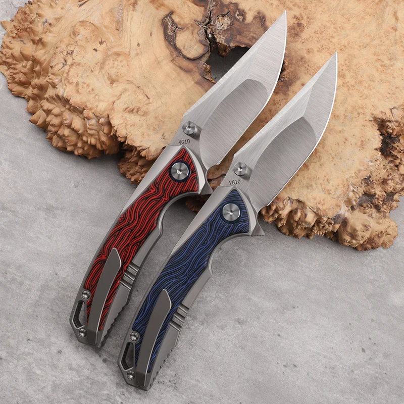 VG10 Steel Titanium Alloy+G10 Handle Folding Knife Outdoor Camping Survival Play Portable EDC Self Defense Tool