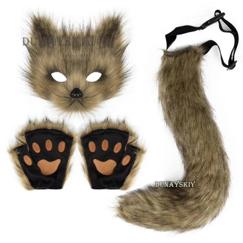 

New sexy women cat Fox cosplay props headband tail mask headdress plush ears tail gloves anime Lovely Lolita cosplay props set
