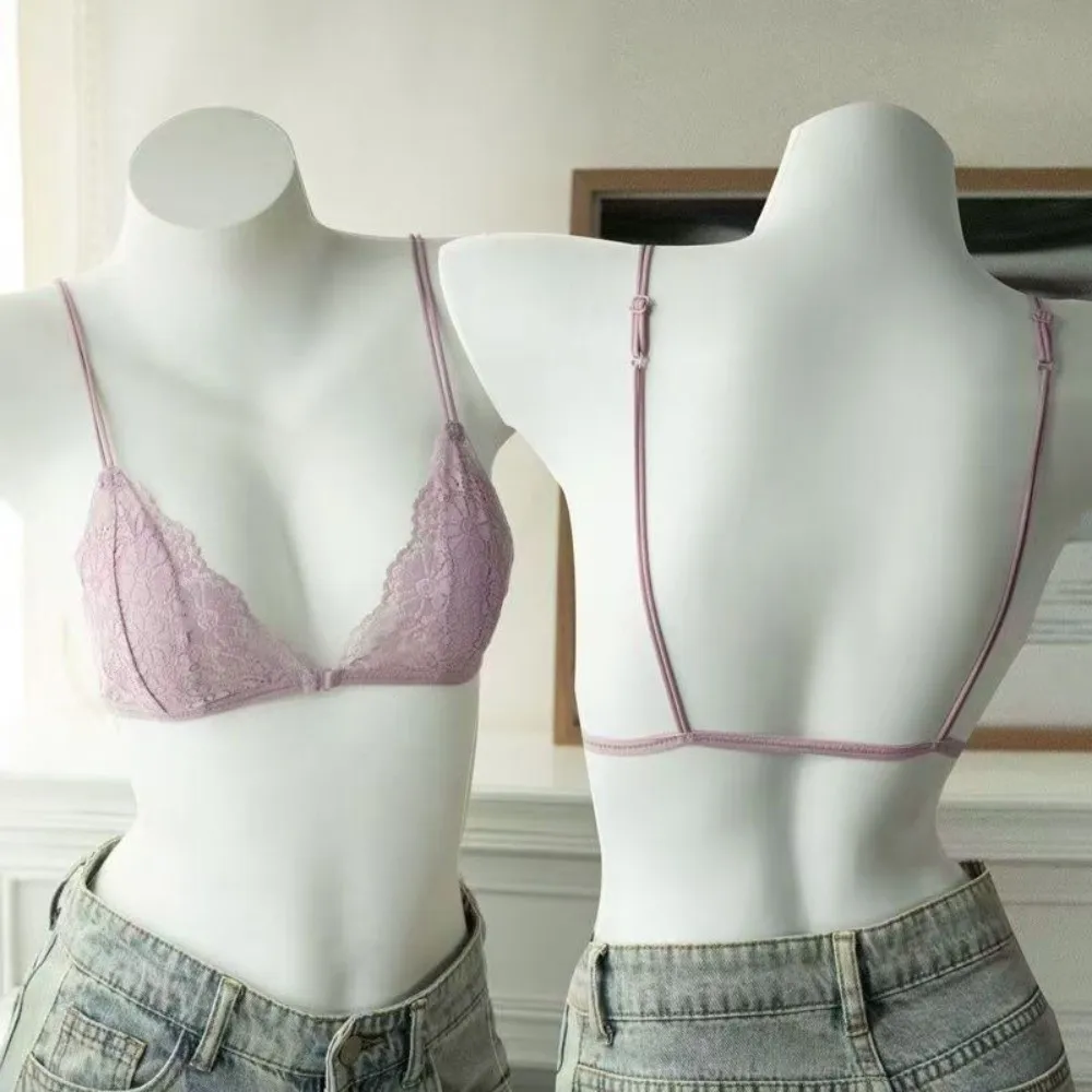 Ultra-thin Shoulder Strap Lace Wireless V Bra Shockproof Front Button Lingerie Brassiere for Women Seamless Anti-sagging