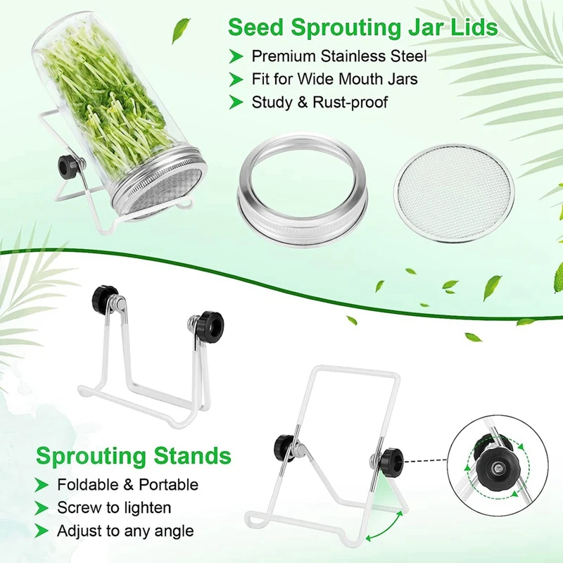 Sprouting Kit,Stainless Steel Sprouting Jar Lids Stands Jar Screen Lids For Regular Mouth Jar Canning