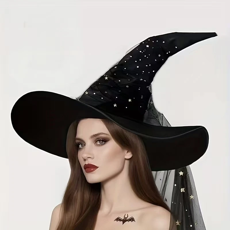 Halloween Folds Witch Hat - Black Wizard Cap Devil Headgear Cosplay Costume Accessory for Women Party Props