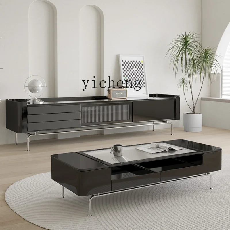 ZK TV Cabinet and Tea Table Combination Small Apartment Tempered Glass Floor Cabinet Simple Living Room Furniture