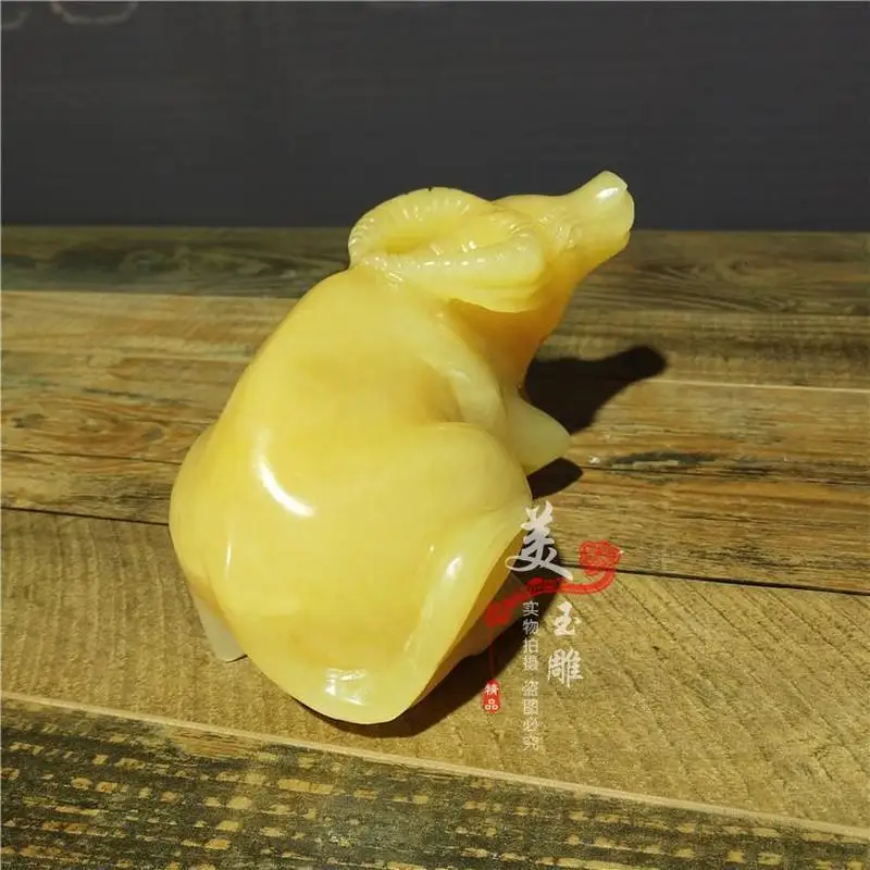 Cow figurine Yellow Jade Ox Figurine, Zodiac Jade Water Buffalo Sculpture Craft Home and office decorative items