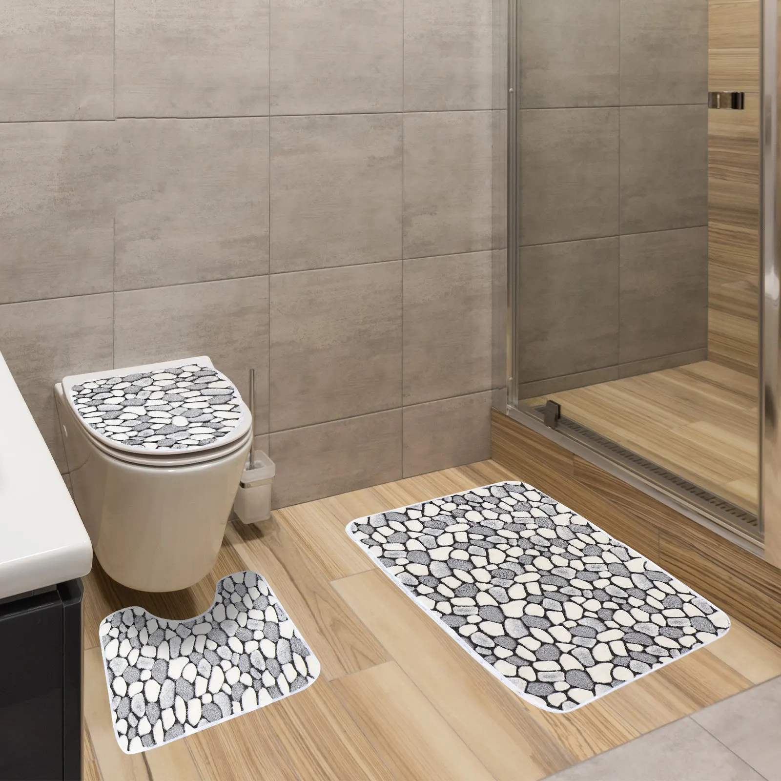 

1Set Coral Fleece Bath Mat Rug Set Easy Clean No Fade Strong Water Absorbent Non-Slip Floor Carpet for Bathroom Kitchen Bedroom