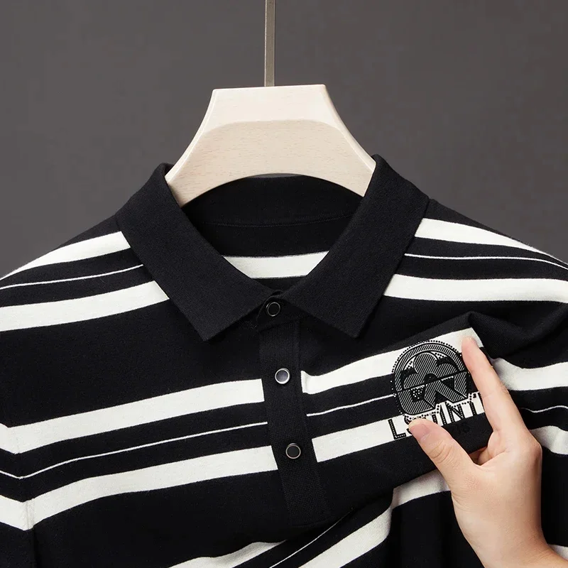 Men's striped long-sleeved t-shirt POLO shirt spring and autumn new trend knitted youth men's tops