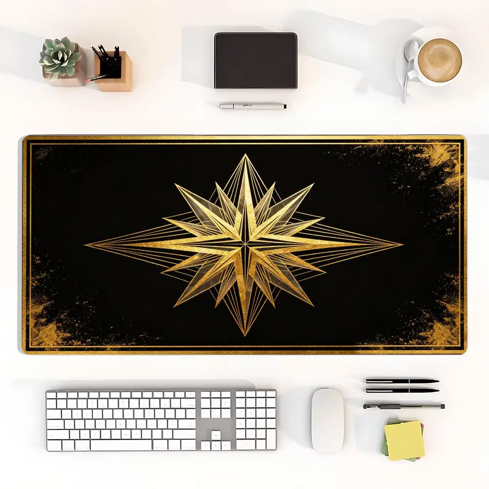 Dual Diamond Symbol Mousepad Vintage Black Gold Geometric Game Playmat Keyboard Desk Pad