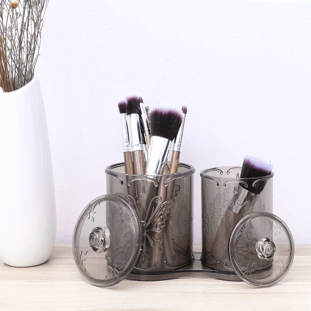 

Vintage Style Transparent Cotton Storage Box Makeup Brush Holder Organizer for Cotton Balls Swabs Eyebrow Pencils