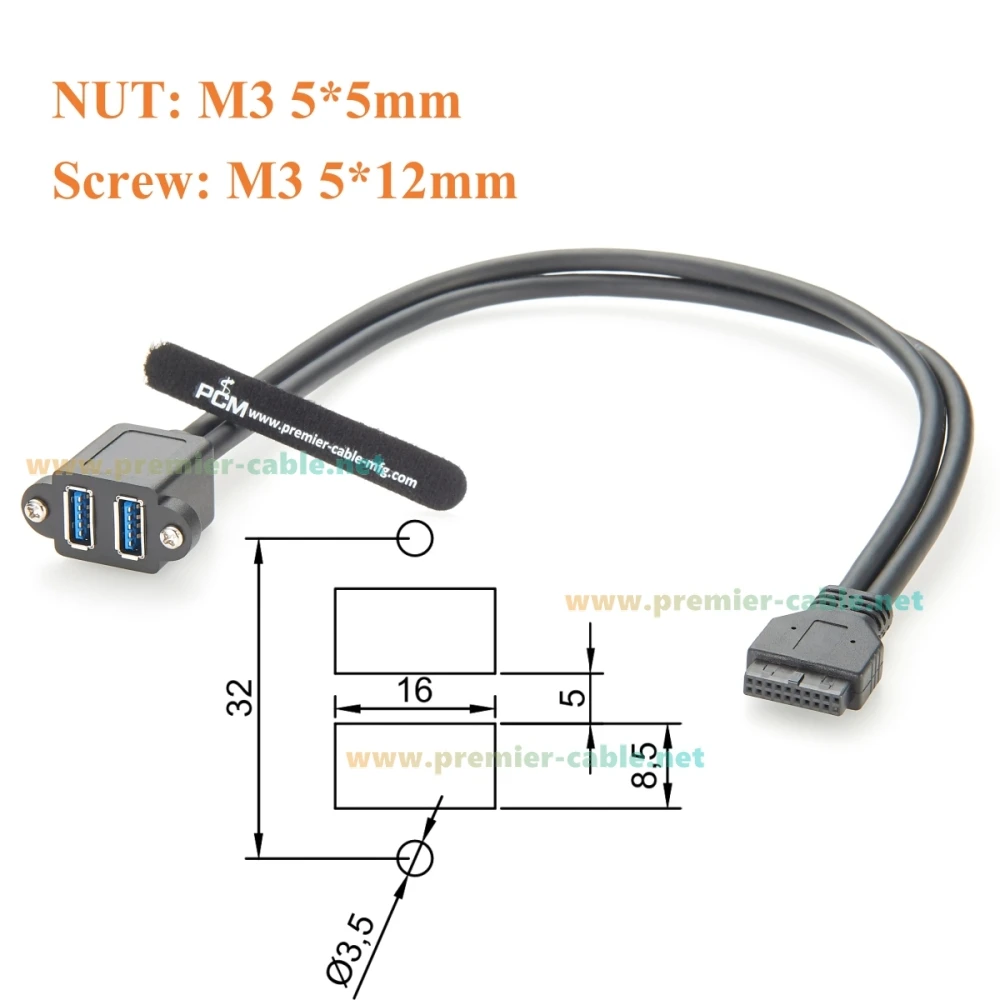 Dual-USB-3.0-A-Buchse zu Motherboard-IDC-20-Pin-Header-Kabel 5Gbps Schraubmontage für Panelmontage Internes 20-Pin-USB-3.0-zu-Typ-A-Kabel – Detail 3