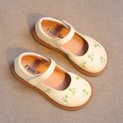 Girls Princess Leather Shoes 2023 Spring Autumn Children Flowers Embroidery National Style Dance Shoes Kids Baby Toddler Flats