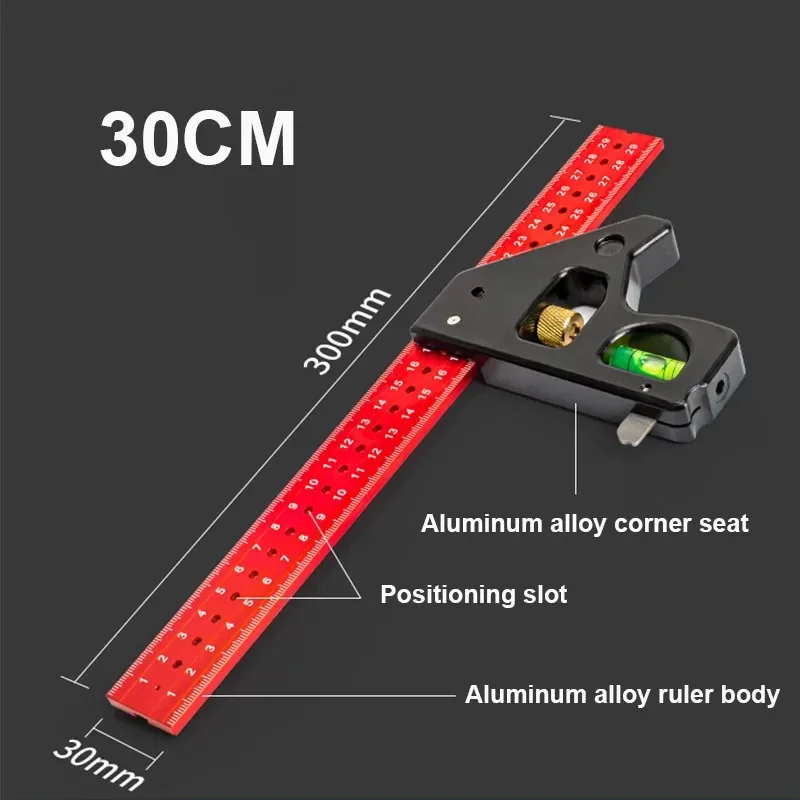 

Aluminum Alloy Portable Woodworker DIY Multifunctional Scriber Ruler Movable Angle Ruler Positioning and Marking Ruler 90°