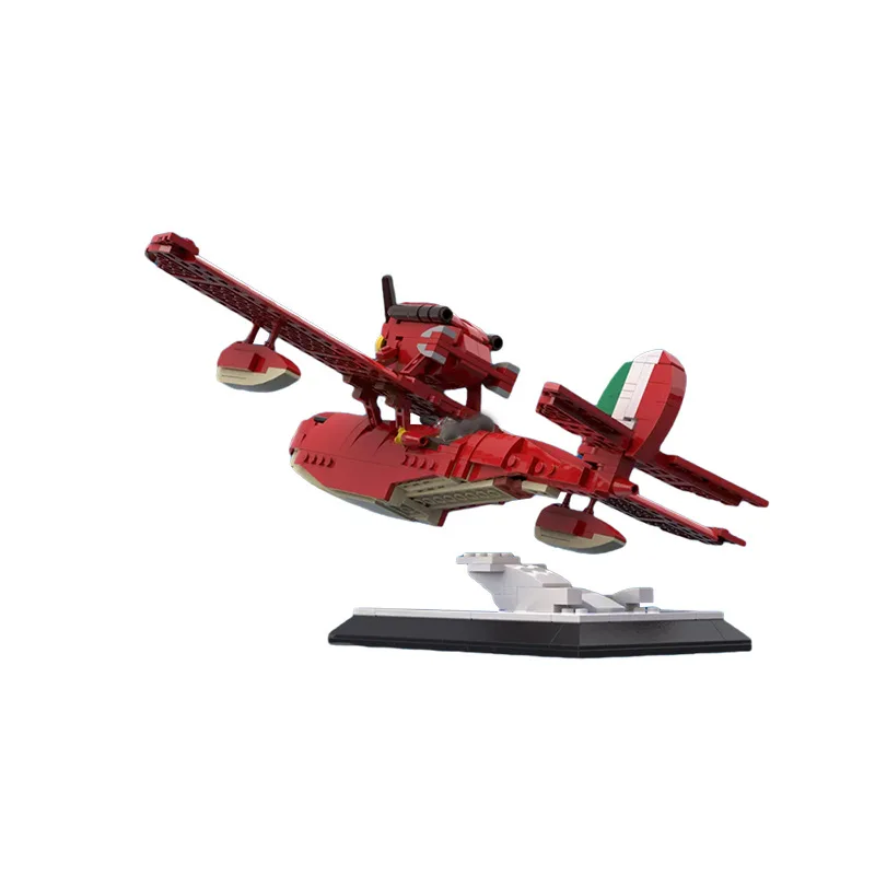 MOC-116736 Anime Aircraft Model Rossoed Savoia S.21 Porcoed Red Pig SeaPlane Building Blocks Set Kids Puzzle Toys Birthday Gift