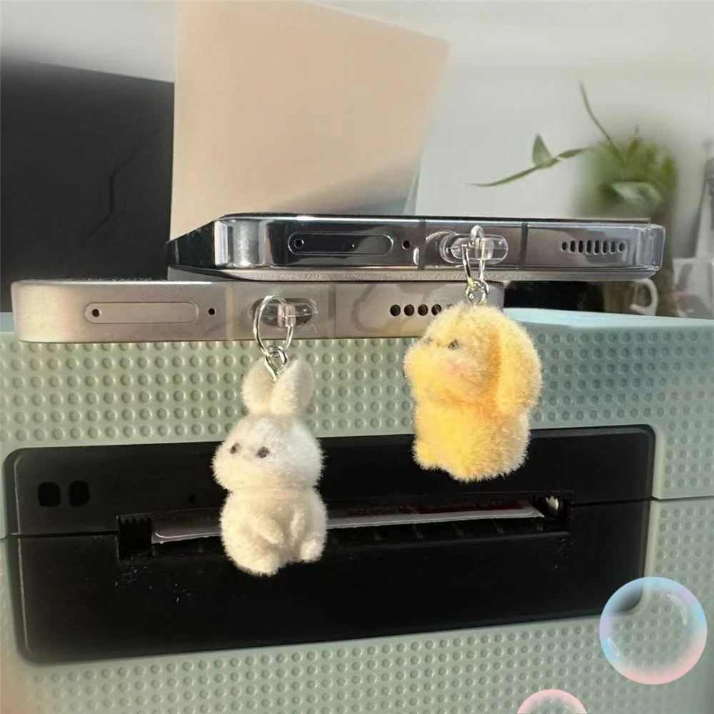 

Новый милый флокирующийся кролик, пылезащитная заглушка, подвеска-подвеска, подходит для Iphone, Samsung Type-C, интерфейс, пылезащитная заглушка, аксессуар, украшение