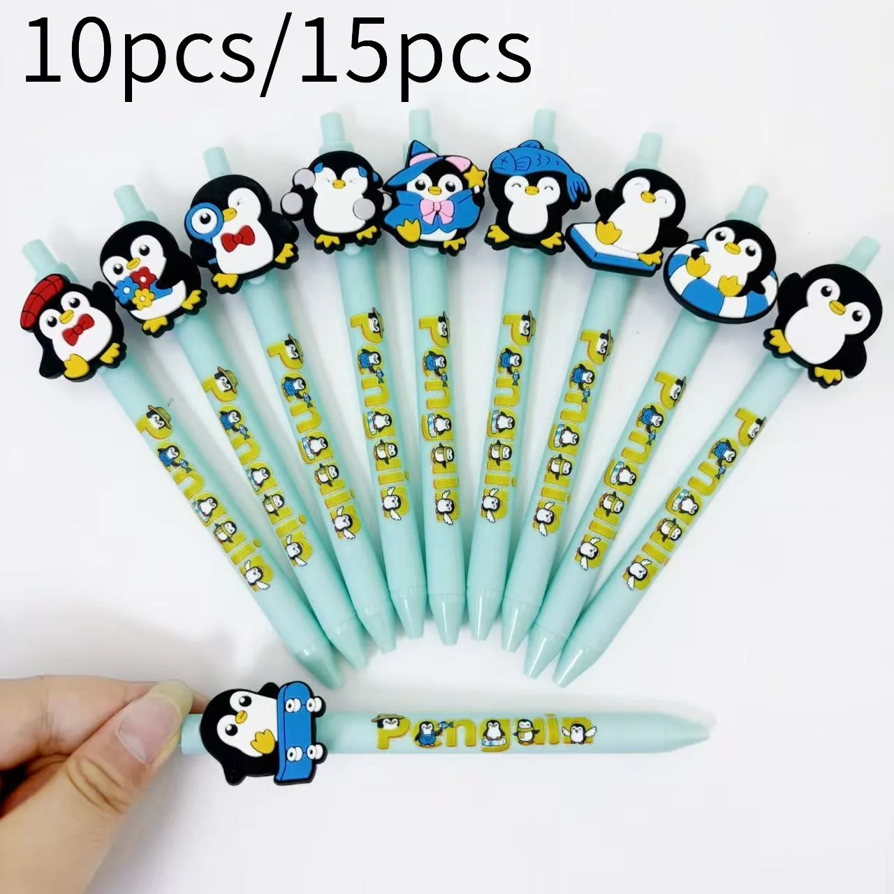 

10pcs/15pcs Creative Penguin Theme Press Ballpoint Pen Winter Penguin Series Ballpoint Pen Student Writing Gift Pen