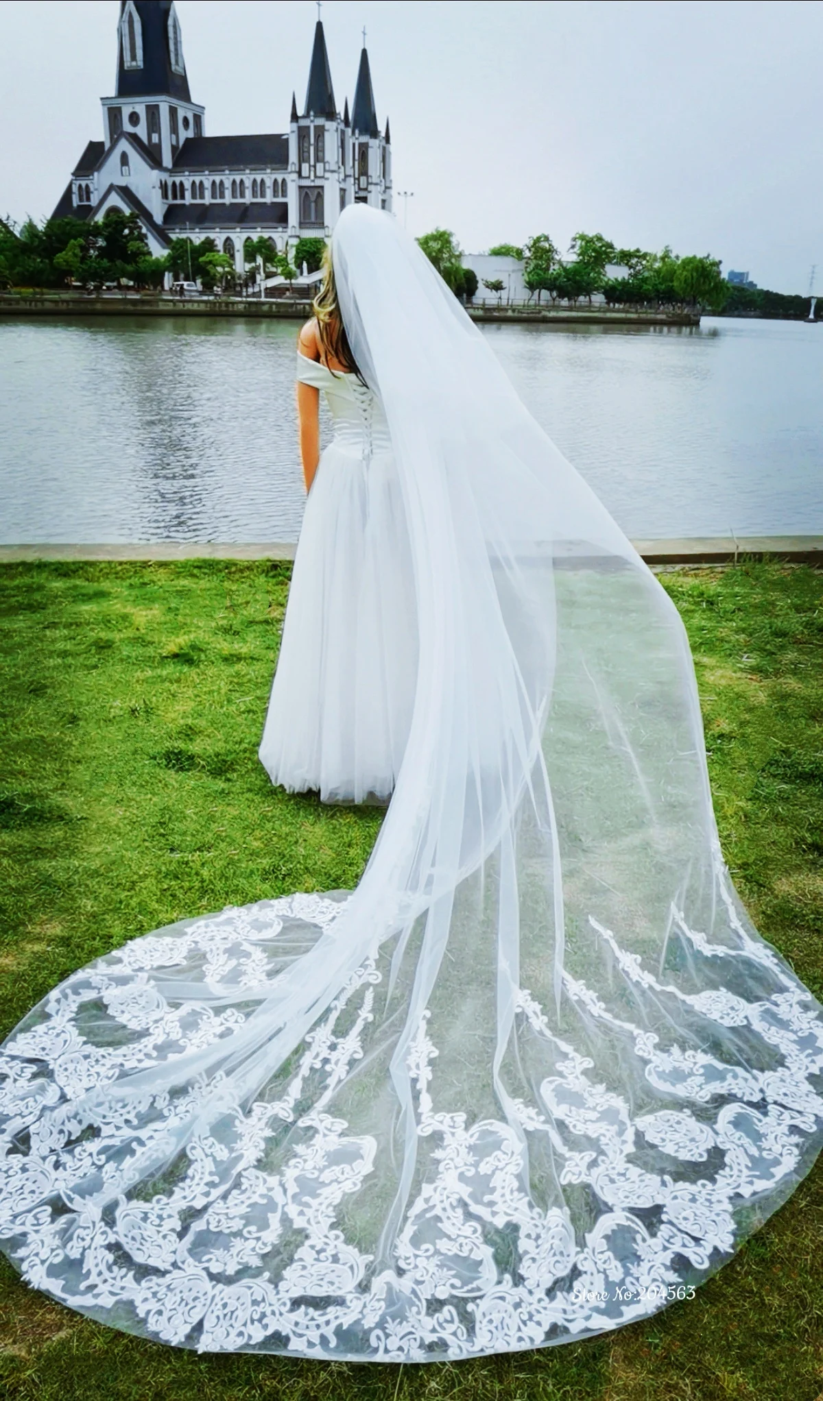 Velo da sposa in pizzo unico romantico lunghezza cattedrale velo da sposa a due strati con pettine in metallo MM accessori da sposa