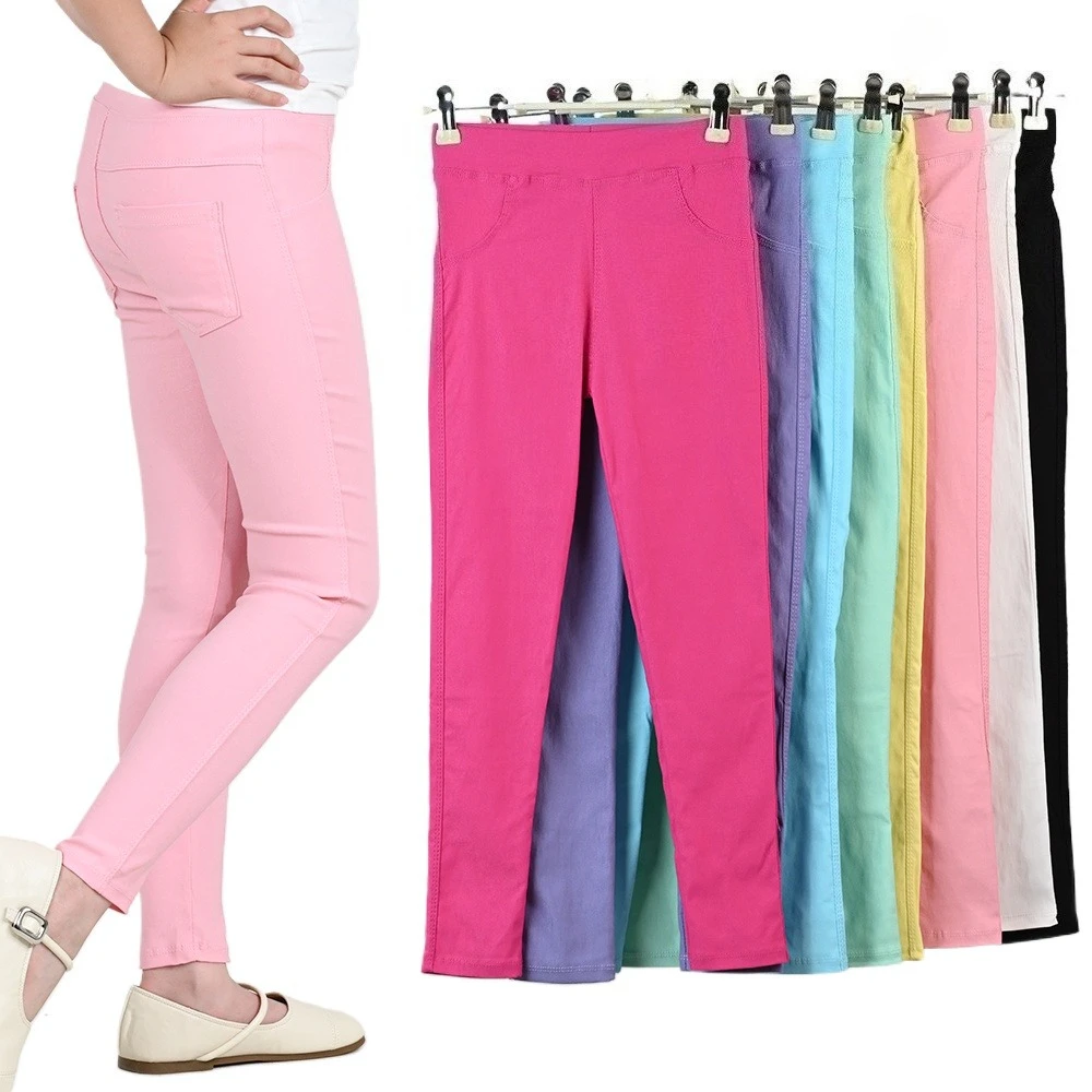 3-12Y Spring Summer Girls Pencil Pants Children Candy Colors Trousers Elastic Thin Baby Leggings Kids Slim Fit Imitation Jeans