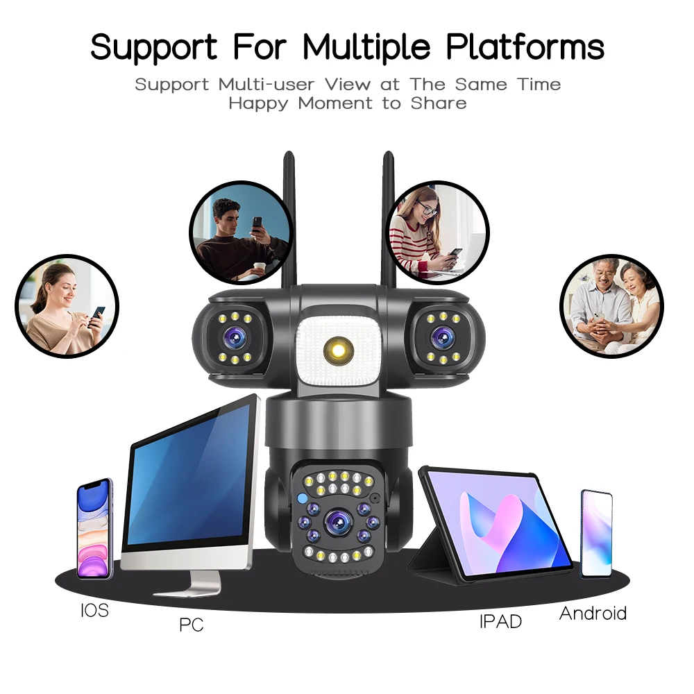 واي فاي كاميرا IP في الهواء الطلق 15MP 8K العدسات الثلاثية شاشات ثلاثية الأمن شاشة فيديو للرؤية الليلية 10X التكبير كاميرات الدوائر التلفزيونية المغلقة مقاوم للماء
