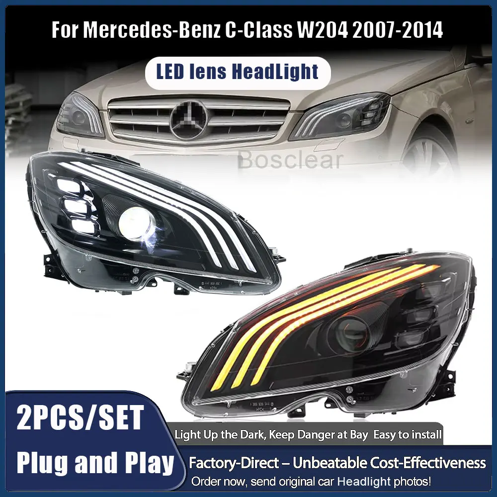 Auto Parts For Mercedes Benz W204 Headlights 2007-2014 C200 C300 C Class latest Styling LED DRL Dual Projector Car Accesorios