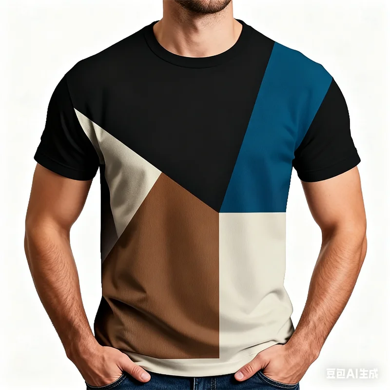 

Retro Contrast Color Patchwork T Shirts For Men Simple Fashion Summer Daily Wear 3D Printed T-shirts Casual Oversized Tees Tops