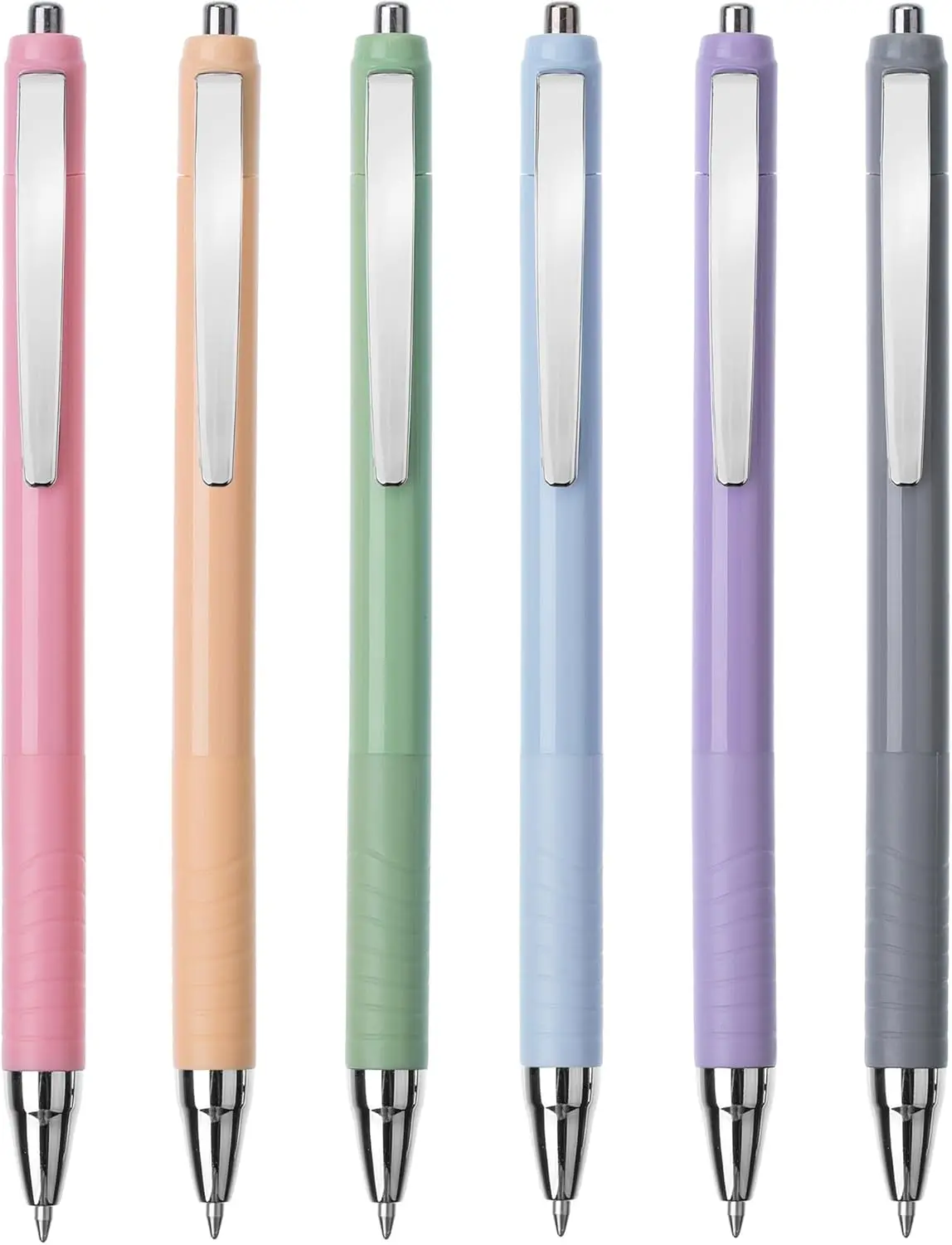

6 Pack Retractable Gel Pens, Assorted Colors, Smooth Writing, No Smear, Comfortable Grip