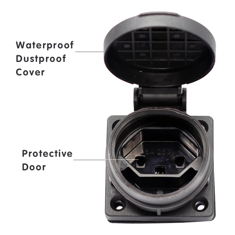 Black universal Swiss industry safety outlet 16A 250V IP55 CE cover waterproof dusrproof power connector AC power socket