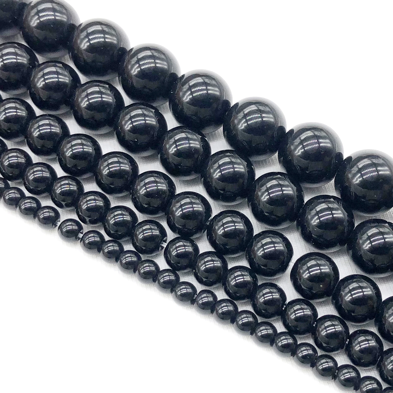 Smooth Black Agates Natural Stone Beads for Jewelry Making Diy Bracelet Necklace 15inches Round Onyx Loose Beads 4 6 8 10 12mm