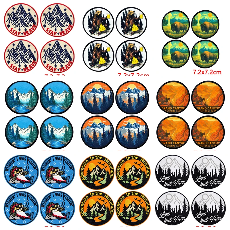 10Pcs Adventure Mountain Patch, Iron on Patches for Clothing, Brave Bear Fishing Embroidered Appliques