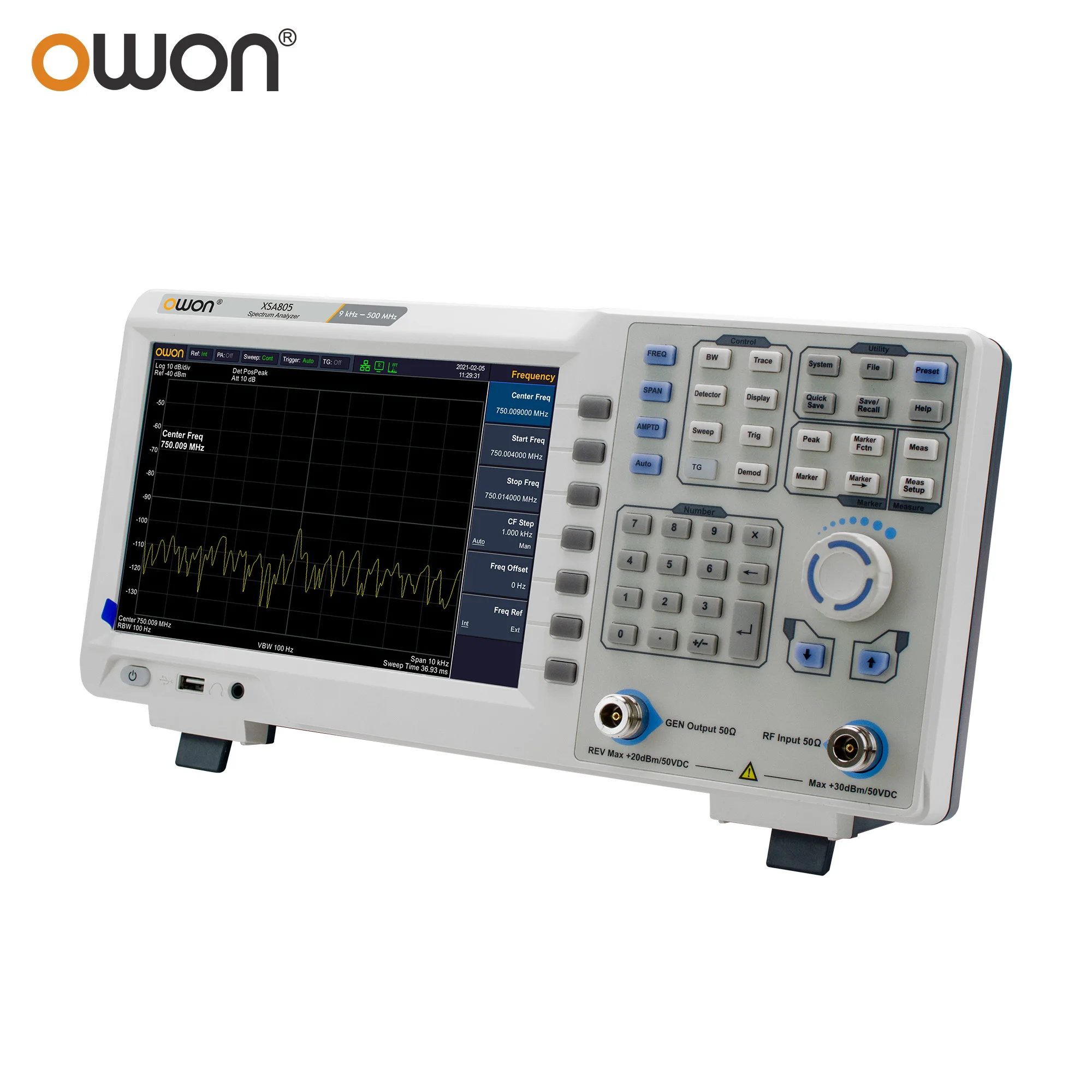 Analizzatore di spettro OWON XSA805 Gamma di frequenza da 9 kHz Rapporto di risoluzione fino a 500 MHz 1280×800 Test EMI LCD da 9 pollici XSA805TG