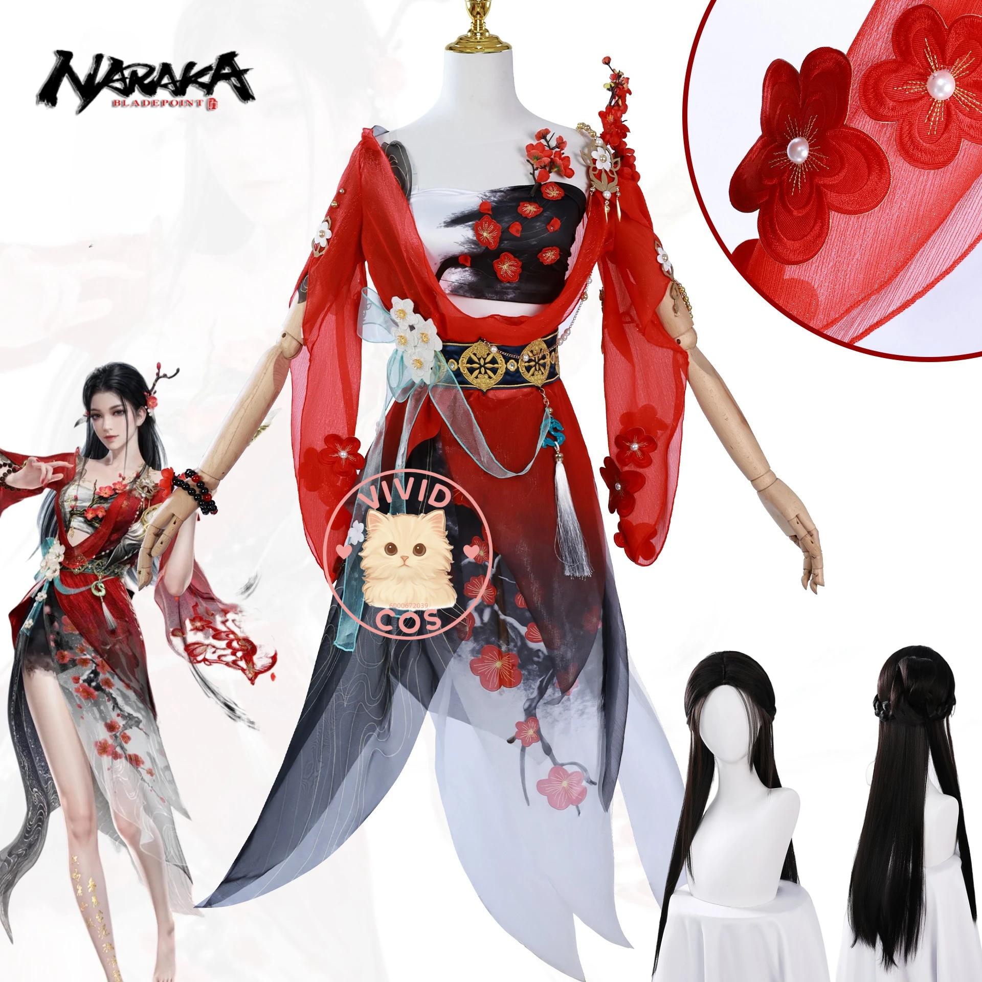 

Game Naraka: Bladepoint Gu Qinghan Cosplay Hot Sale Role Play Costume Anime Dress with Flower Parts for Women Comic Con Suit Wig