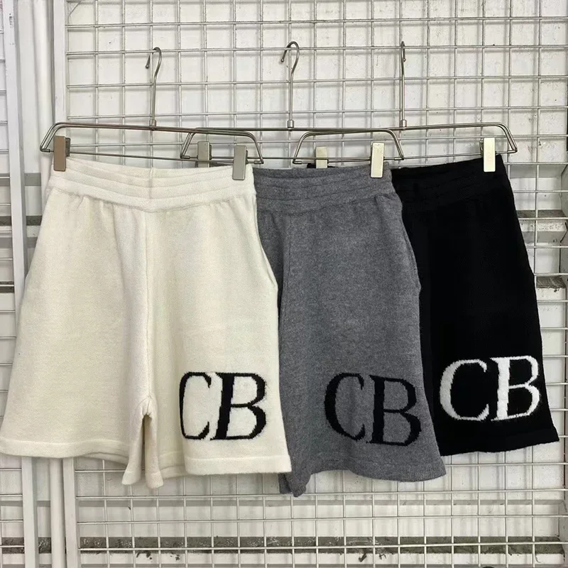 25SS Classic CB Logo Jacquard Knit Woolen Shorts Women Top Quality Oversized Casual Shorts Apricot Mens Shorts