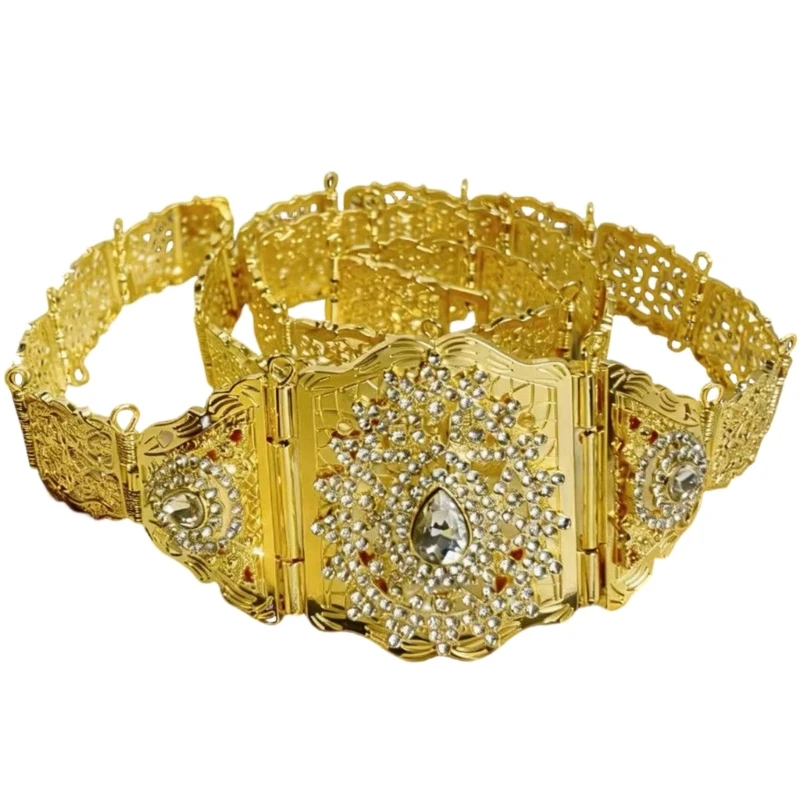 573B Elegant Adjustable Metal Waist Belt Contemporary Moroccan Art Fashion Accessory Perfect For Parties And Daily Wear