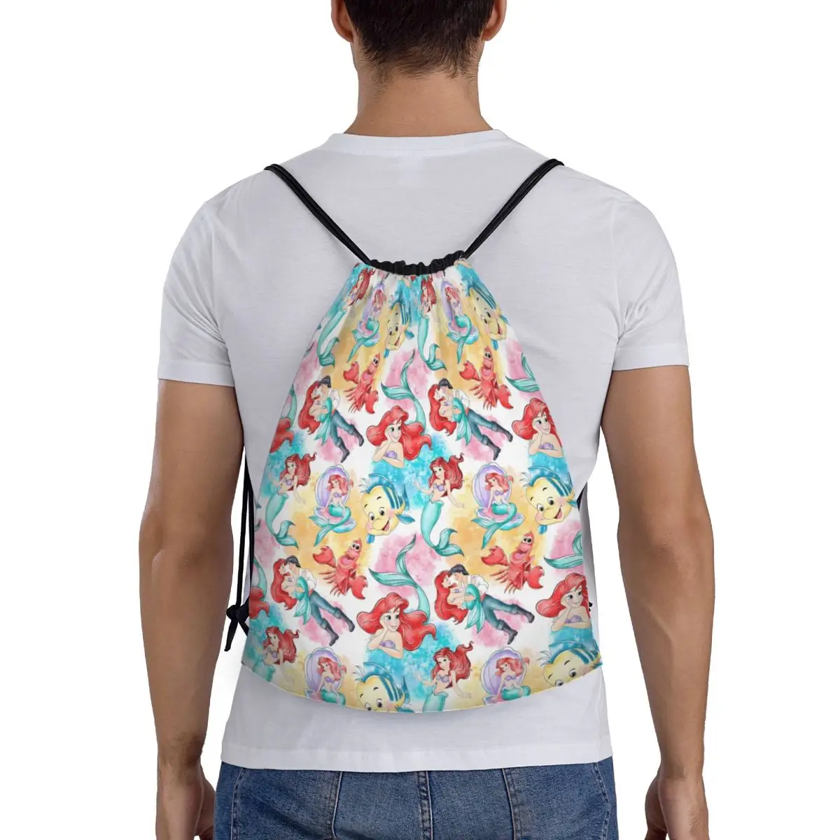 Custom The Little Mermaid Drawstring Backpack Bags Men Women Lightweight Little Mermaid Gym Sports Sackpack Sacks for Yoga
