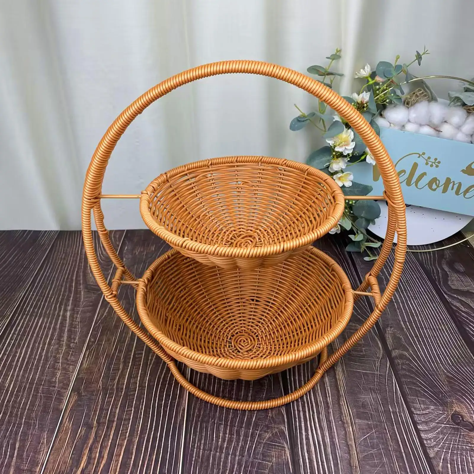 2 Tier Storage Basket Round Serving Tray for Countertop Living Room
