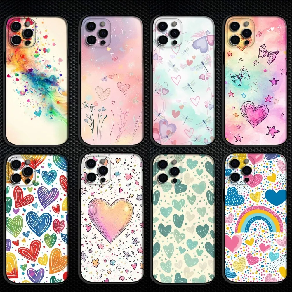 

Heart Pattern Phone Case For iPhone 16,15,14,13,12,11 Plus,Pro Max, Soft Silicone Black Cover