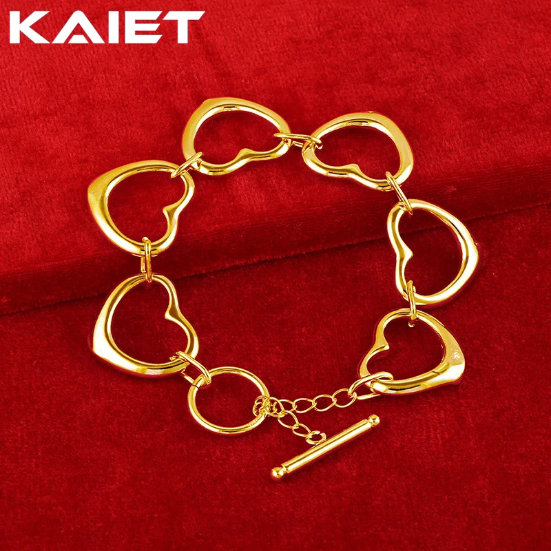 

KAIET 925 Sterling Silver Six Heart Chain Bracelet Plated With 18K Gold Wedding Party For Women Charm Fine Jewelry
