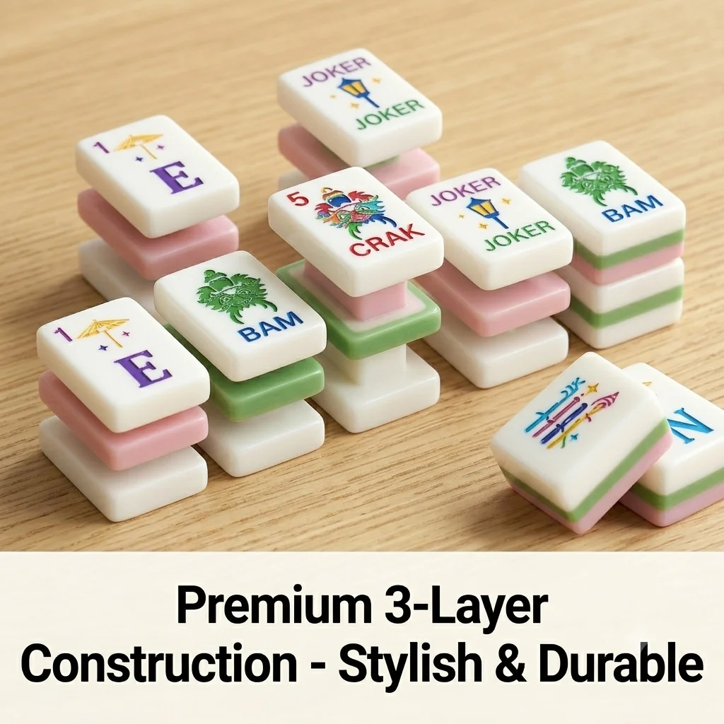 Luxury American Mahjong Set 160 Tiles, 3-Layer Acrylic Engraved Pink Tiles, Premium Family Board Game Gift with Travel Case