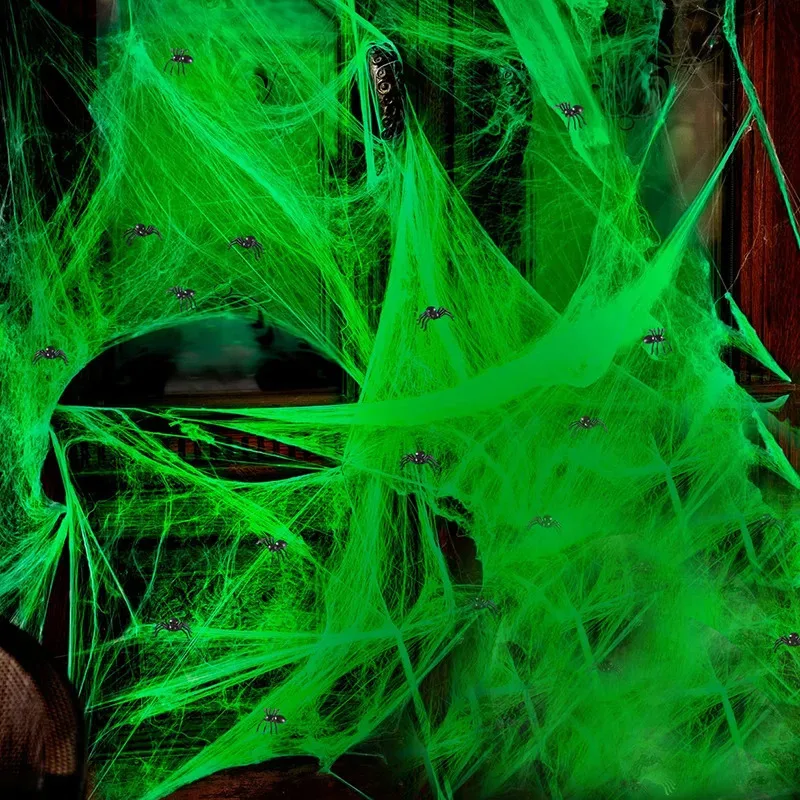 

Scary Luminous Spider Web Halloween Glow In The Dark Spider Cobweb For House Bar Haunted Party Scene Props Decoration Drop