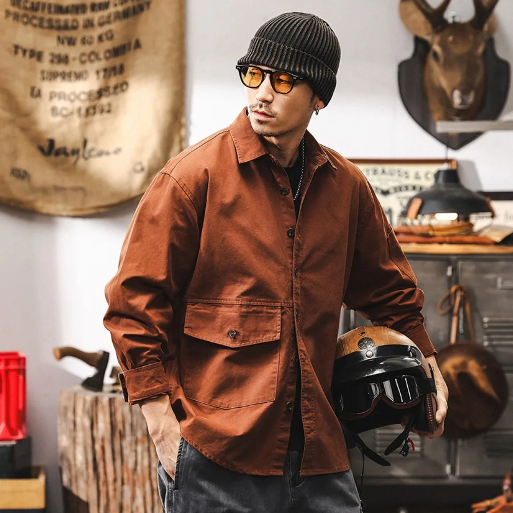 

Новая мужская рубашка-рубашка Maillard в стиле ретро 2025 года, модная американская брендовая повседневная рубашка с длинными рукавами на осень.