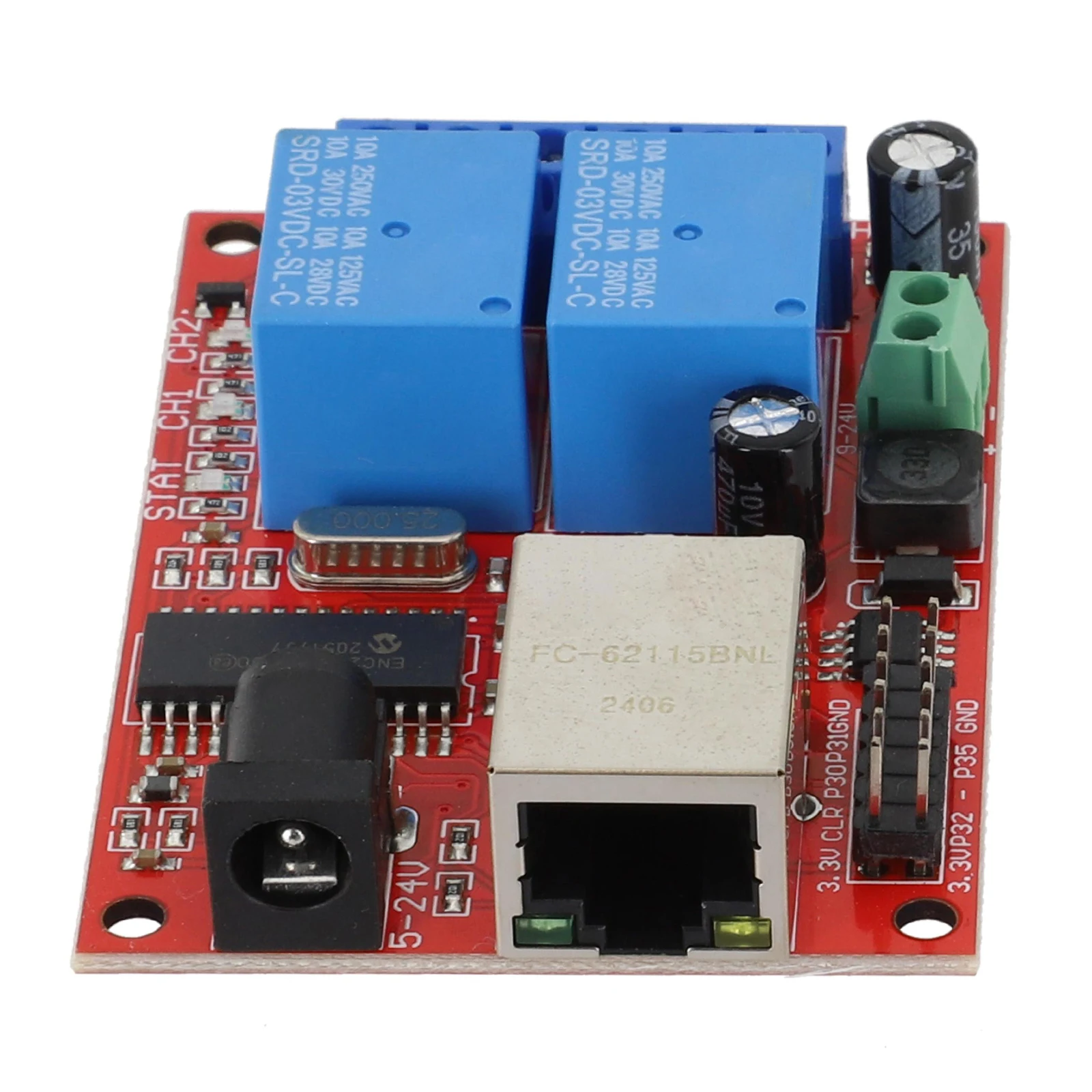 

2-стороннее реле LAN Ethernet, релейная плата промышленного класса, чип управления, переключатель задержки, модуль контроллера, регулятор напряжения, стабилизаторы