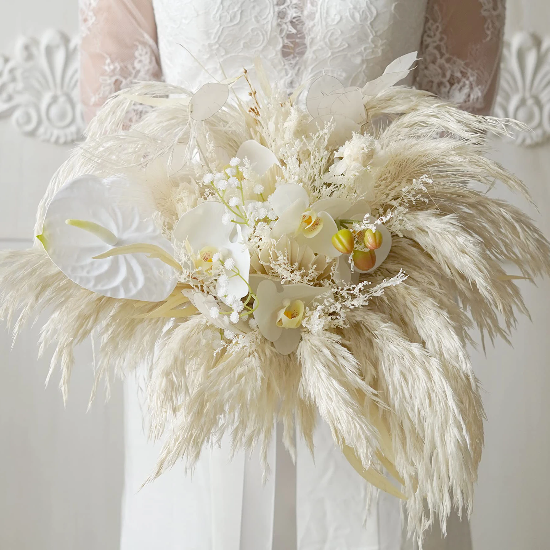 

35-45cm Boho Wedding Pampas Grass Bouquet,Dried Flowers Bride Bridesmaid Holding Flowers Mariage Bouquet Wedding Accessories