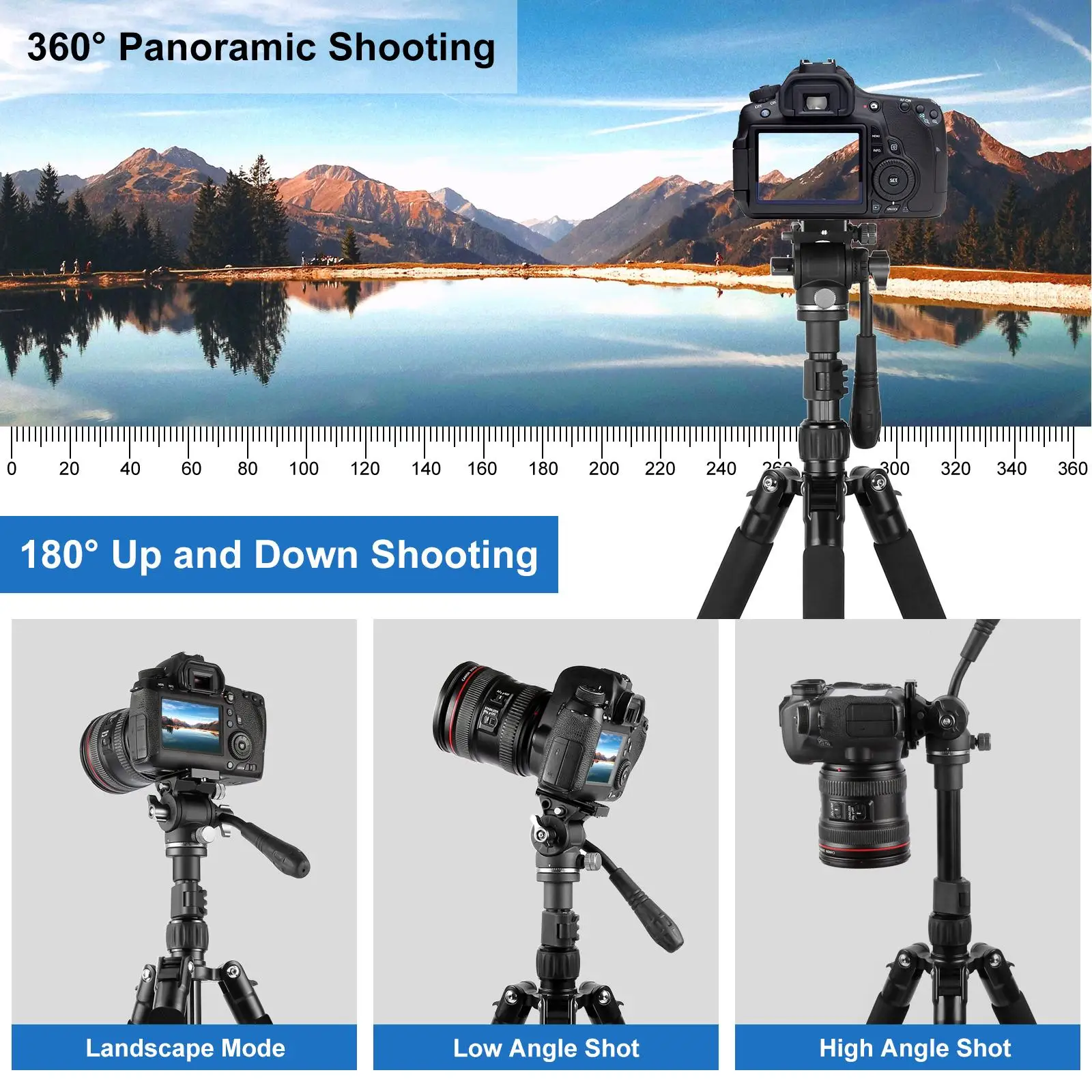 PULUZ 1.6m Reverse-Folding Professional Video Tripod with Fluid Drag Head for Canon Nikon Sony DSLR Cameras Tripod