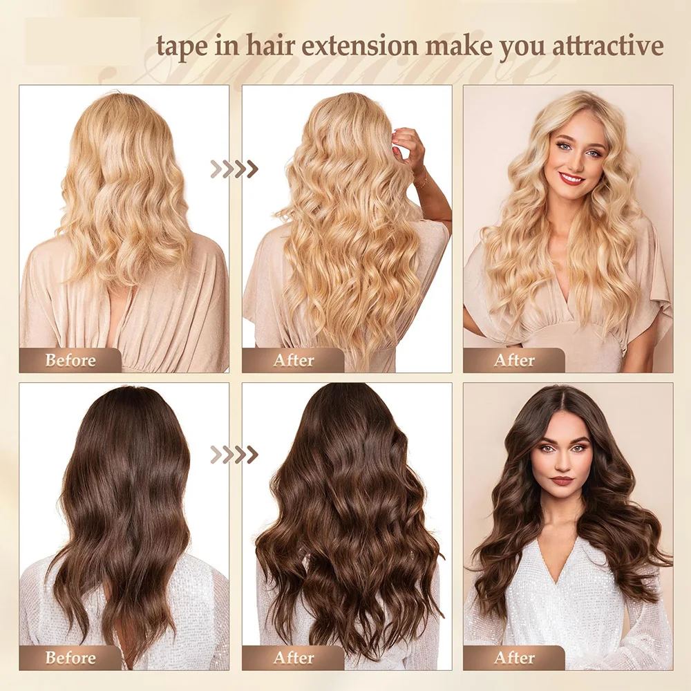 Rechte Tape In Hair Extensions Menselijk Haar Honingblonde #27 Naadloze Tape In Haarverlenging Onzichtbaar Hair Extensions Voor Vrouwen