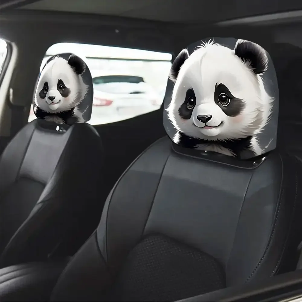 Two Pieces Of Cute Panda Patterned Car Parts Headrest Covers Personalized Design Stain Resistant Car Decoration Adds Fun To Life