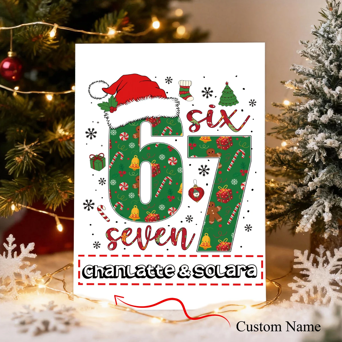 1 Stück Weihnachtsgrußkarte mit individuellem Namen und Umschlag, Nummer 6,7 Design, Weihnachtsgeschenk für Familie, Freunde, Paare, DIY-Party-Einladung