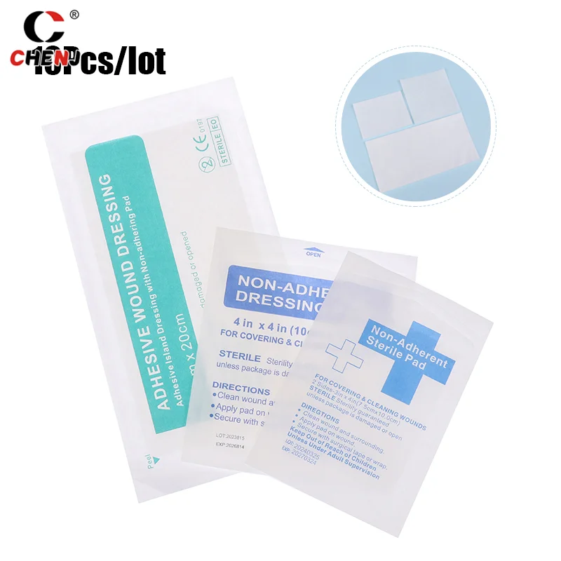 Coussretours de gaze imperméable en coton, kit de premiers soins, non adhérent, pour plaies spanTapes sterys, médical, 10 pièces/ensemble