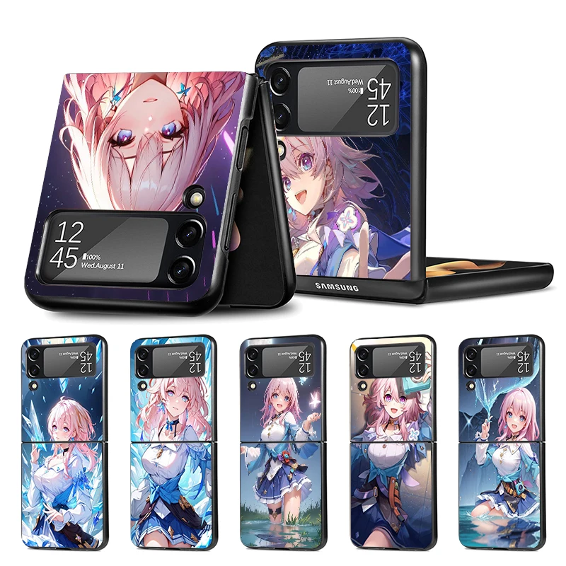 Honkai Star Rail March 7TH Z Flip 6 Phnoe Case For Samsung Z Flip 6 5 4 5G Black Hard Shell Galaxy ZFlip4 ZFlip5 ZFlip6 ZFlip3 U