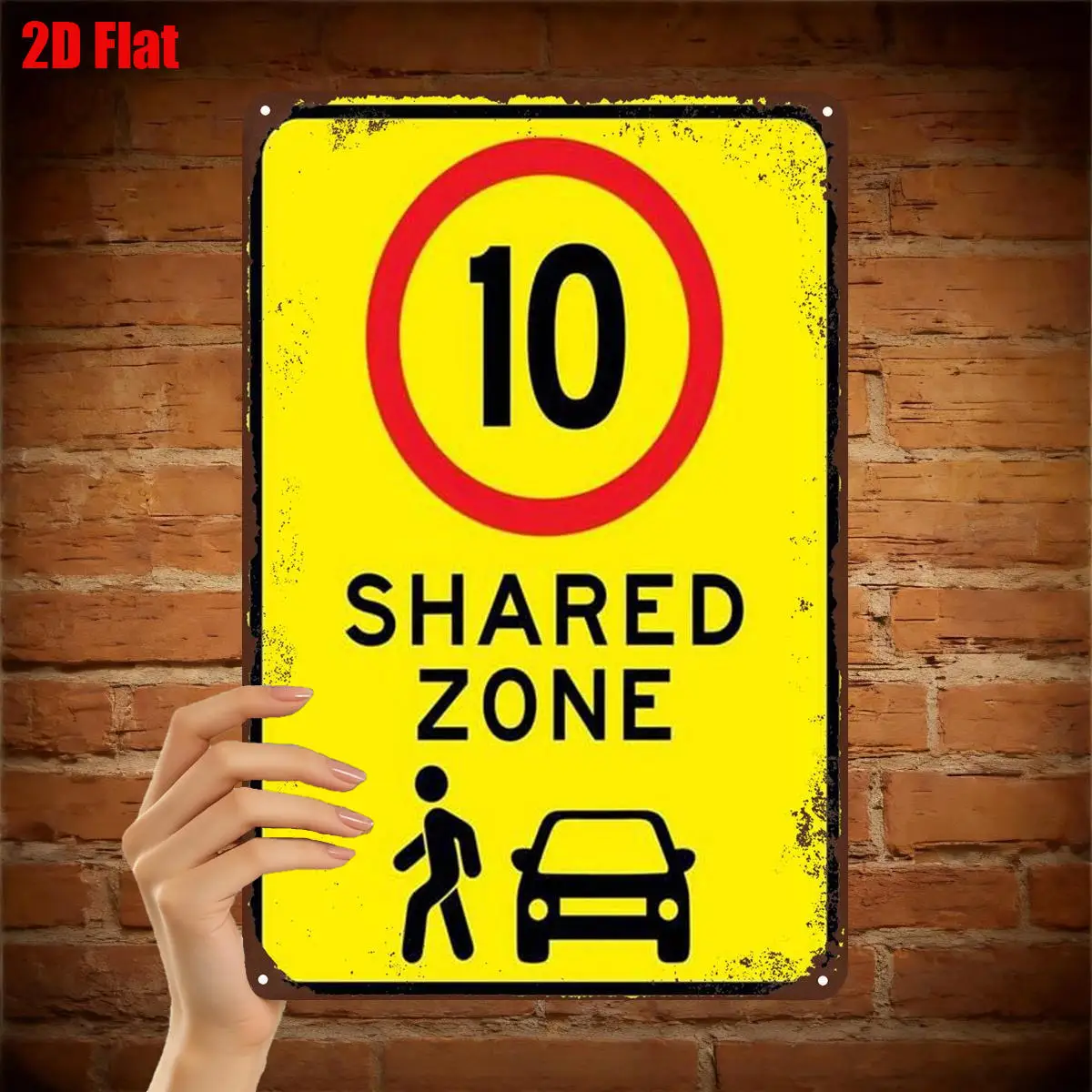 Garage Lover Gift Aluminum Sign 2D Flat 1pc, Vintage 10 Mph Shared Zone Traffic Wall Decor 20.32X30.48cm